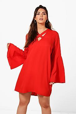 Boohoo Plus Lottie Cross Detail Shift Dress