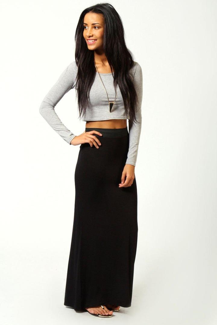 Boohoo Helena Contrast Waistband Jersey Maxi Skirt Black