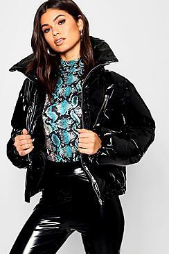 Boohoo Vinyl Crop Puffer Jacket