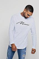 Boohoo Man Embroidered Stripe Curve Hem T-shirt