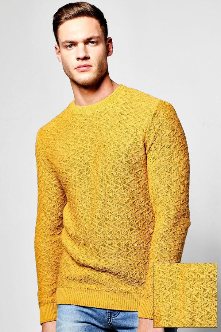 Boohoo Crew Neck Chevron Knit Jumper Mustard