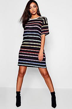 Boohoo Tall Rainbow Stripe T-shirt Dress