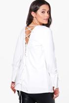 Boohoo Plus Lucy Lace Up Back Tie Cuff Blazer White