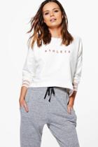Boohoo Christel Slogan Dipped Hem Sweatshirt White