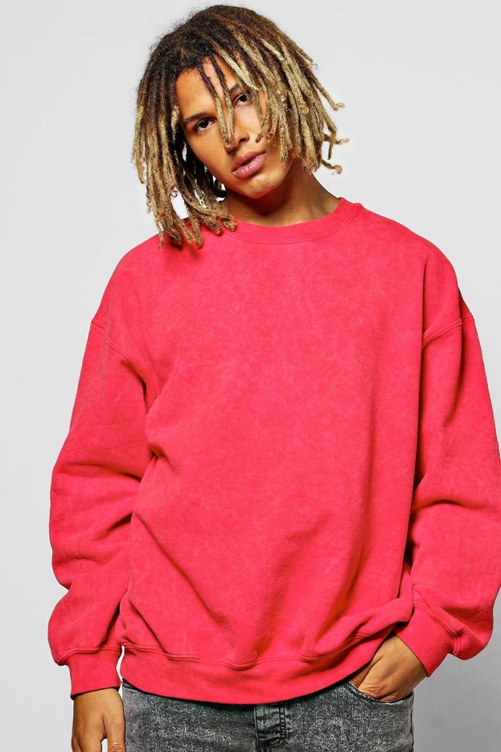Boohoo Oversized Acid Wash Sweatshirt Pink