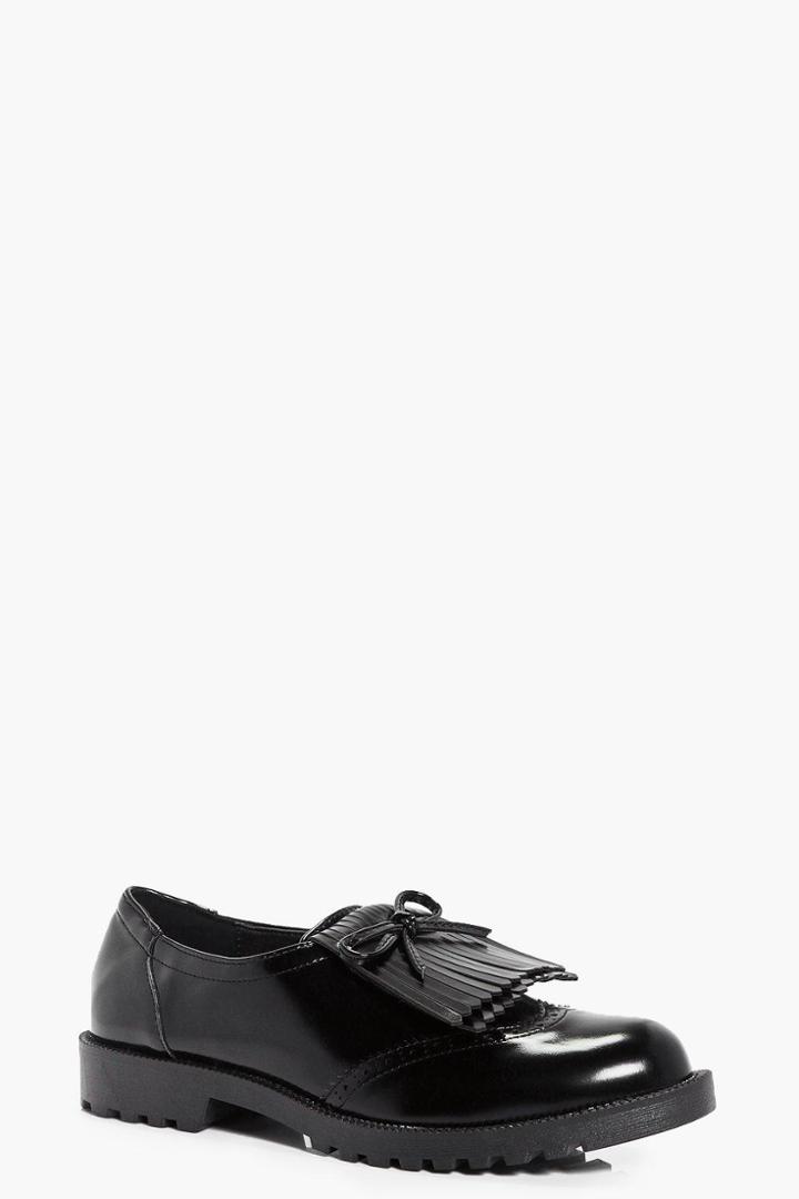 Boohoo Ellie Fringed Bow Brogue Black