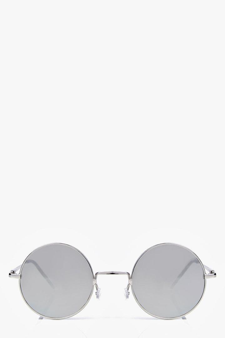 Boohoo Sarah Round Mirrored Sunglasses Silver