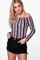 Boohoo Kara Stripe Off The Shoulder Top