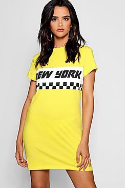 Boohoo Ashley New York Slogan T Shirt Dress