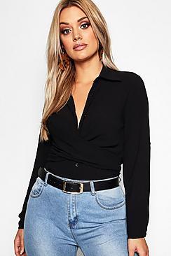 Boohoo Plus Tie Front Shirt