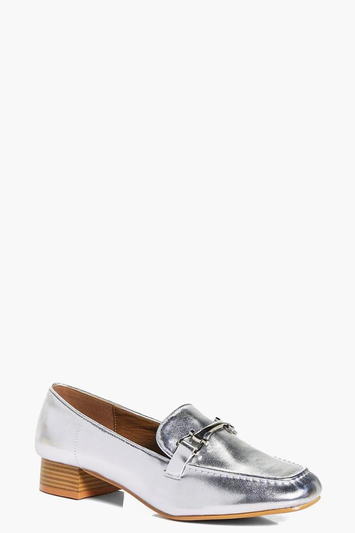 Boohoo Lucy Metallic Trim Loafer Flat Silver