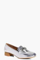 Boohoo Lucy Metallic Trim Loafer Flat Silver
