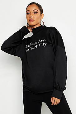 Boohoo New York Funnel Neck Slogan Sweat