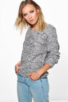Boohoo Mia Chunky Marl Turn Up Cuff Jumper Black
