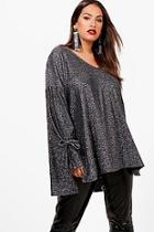 Boohoo Plus Libby Tie Sleeve Glitter Jumper