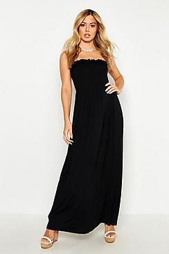 Boohoo Petite Shirred Bandeau Maxi Dress