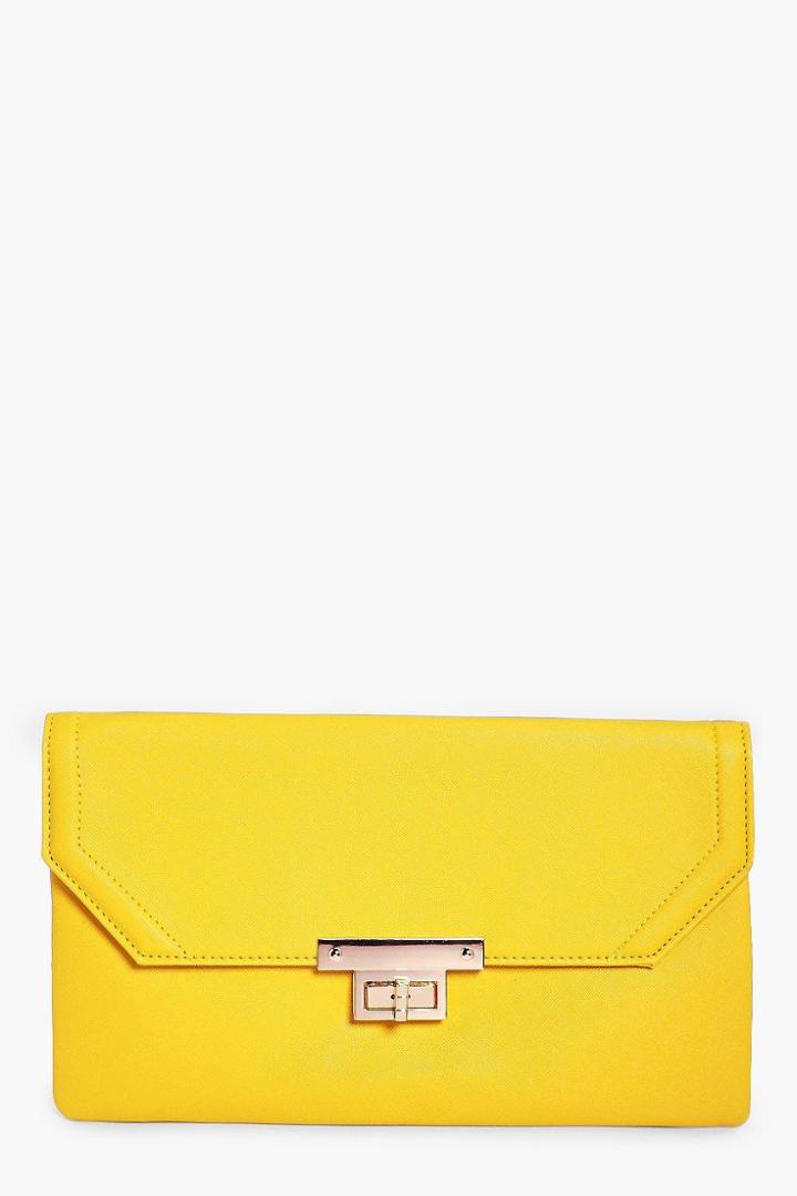 Boohoo Jessica Metal Lock Detail Clutch Bag Yellow