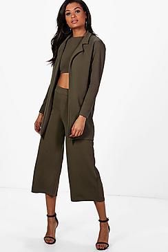 Boohoo Misa 3pc Crop, Culotte & L/s Duster