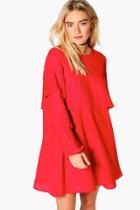 Boohoo Lara Pleated Frill Detail Shift Dress Red
