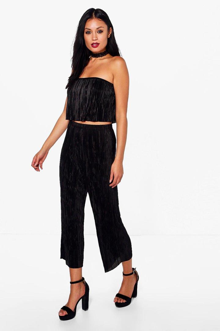 Boohoo Antonia Pleated Bandeau And Culotte Co-ord Black