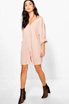 Boohoo Sade V Neck Off Shoulder Shirt Dress Nude