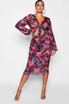 Boohoo Plus Jewel Flower Print Tie Front Top