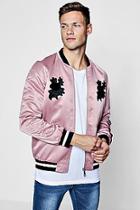 Boohoo Rose Embroidered Sateen Bomber With Sports Rib