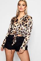 Boohoo Plus Holly Leopard Print Blouse