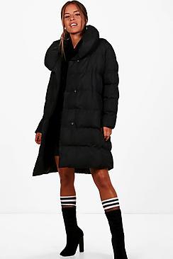 Boohoo Petite Longline Padded Tie Front Coat