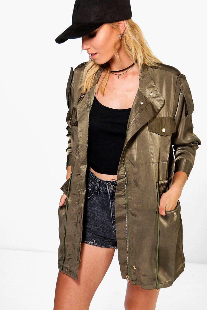 Boohoo Aimee Silky Utility Festival Jacket Khaki