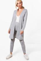 Boohoo Megan Cardigan & Leggings Knitted Lounge Set Grey