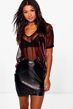 Boohoo Sophia Whipstitch Hem Leather Look Mini Skirt