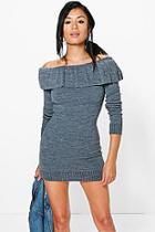 Boohoo Emma Frill Neck Long Sleeve Jumper Dress