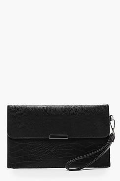 Boohoo Croc & Pu Envelope Clutch