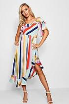 Boohoo Lisa Asymmetric Bold Stripe Ruffle Hem Midi Dress