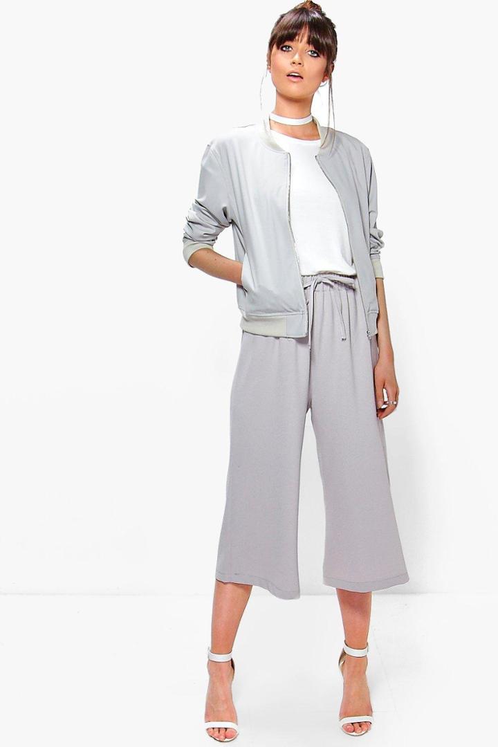 Boohoo Nicia Tie Waist Crepe Culottes Grey