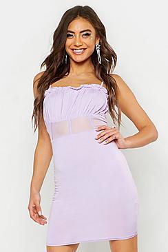 Boohoo Corset Mesh Insert Bodycon Dress