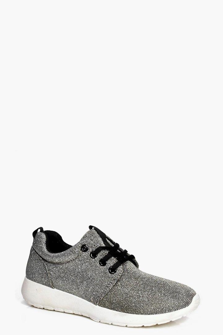 Boohoo Hollie Metallic Lace Up Trainer Gold