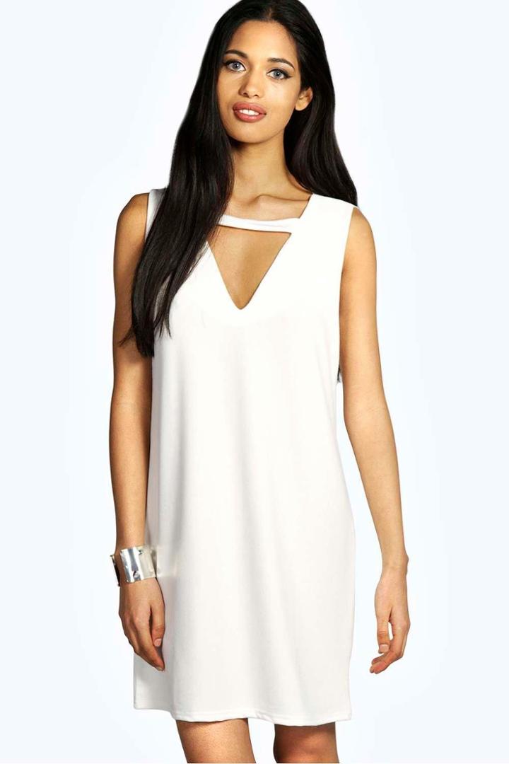 Boohoo Zena Cut Out Detail Shift Dress Ivory