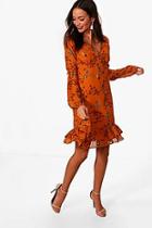 Boohoo Aria V Neck Frill Detail Frill Dress