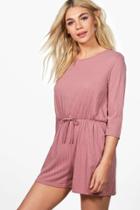 Boohoo Jenny Rib Knit Lounge Playsuit Rose