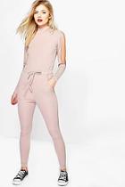 Boohoo Petite Sara Open Shoulder Ribbed Jumpsuit
