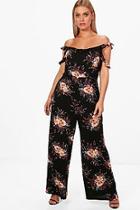 Boohoo Plus Jenna Floral Ruffle Cold Shoulder Jumpsuit