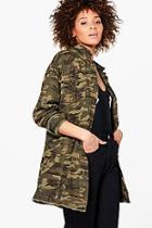Boohoo Harriet Long Distressed Camo Jacket