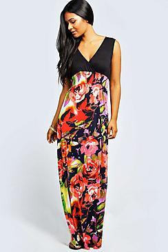 Boohoo Kiera Rose Print Maxi Dress