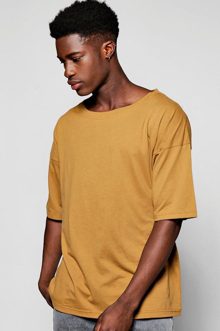 Boohoo Wide Neck Oversized T Shirt Camel