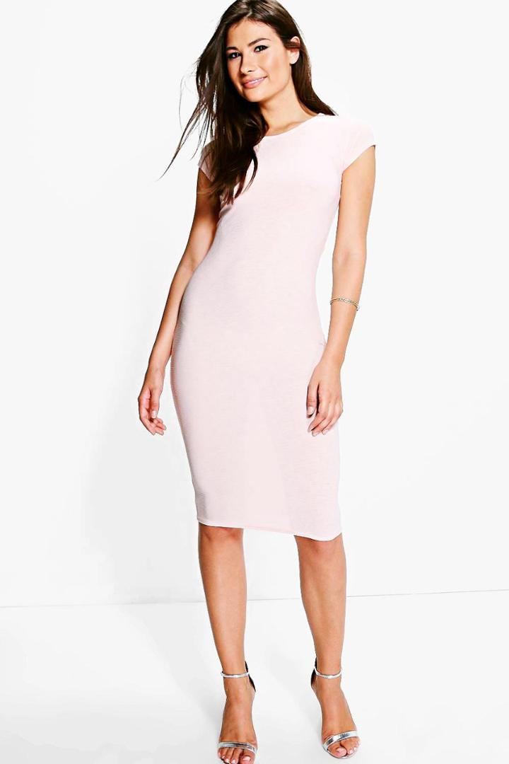 Boohoo Caroline Textured Bodycon Midi Dress Peach
