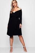 Boohoo Plus Lola Off Shoulder Belted Duster Jacket