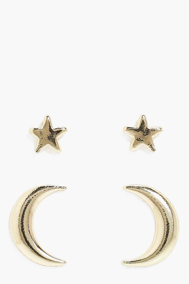 Boohoo Florence Star & Moon Stud Earrings 2 Pack Gold