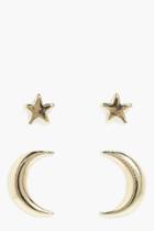 Boohoo Florence Star & Moon Stud Earrings 2 Pack Gold